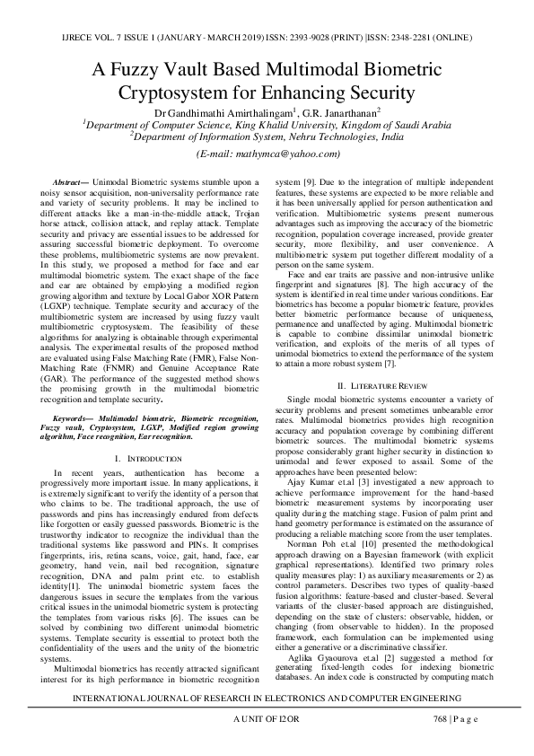 (PDF) A Fuzzy Vault Based Multimodal Biometric Cryptosystem for ...