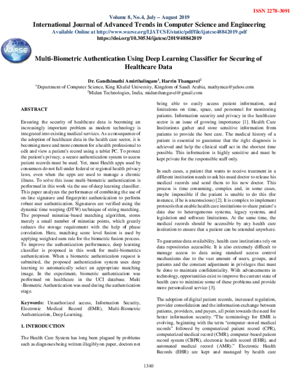 (PDF) Multi-Biometric Authentication Using Deep Learning Classifier for ...