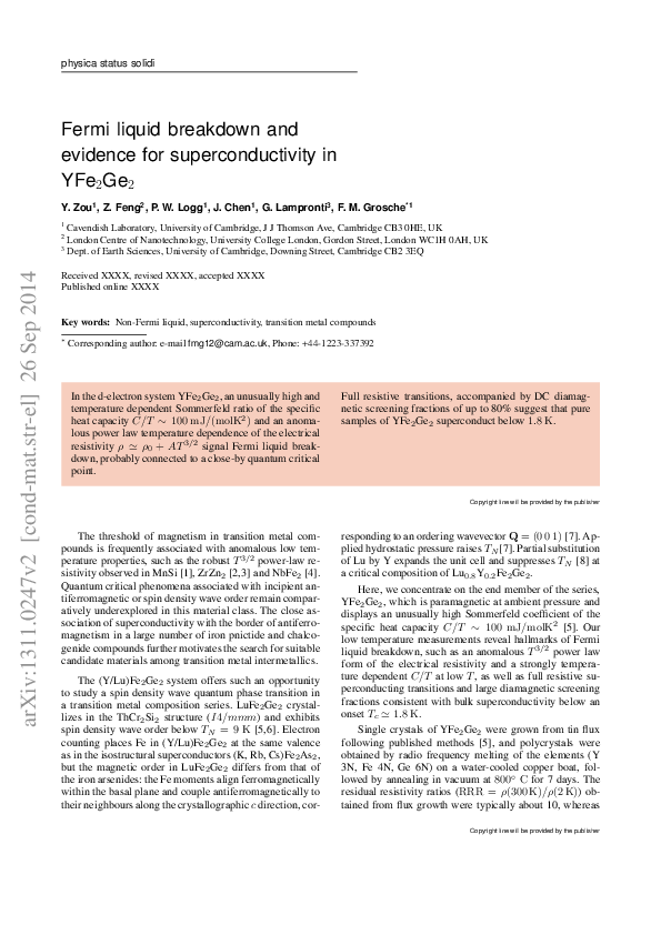 (PDF) Fermi liquid breakdown and evidence for superconductivity in YFe ...
