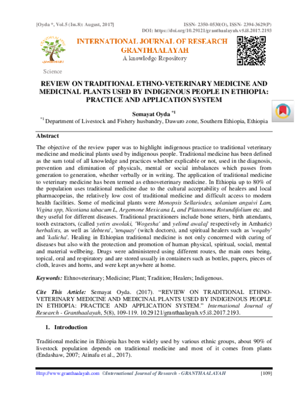 (PDF) Review on Traditional Ethno-Veterinary Medicine and Medicinal ...