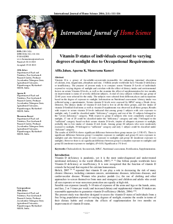 (PDF) Vitamin D status of individuals exposed to varying degrees of ...