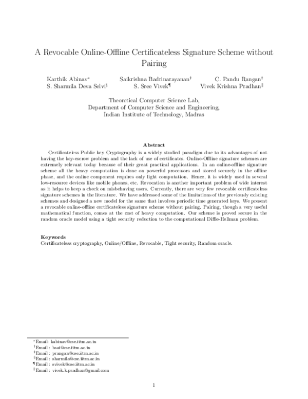 (PDF) A Revocable Online-Offline Certificateless Signature Scheme ...