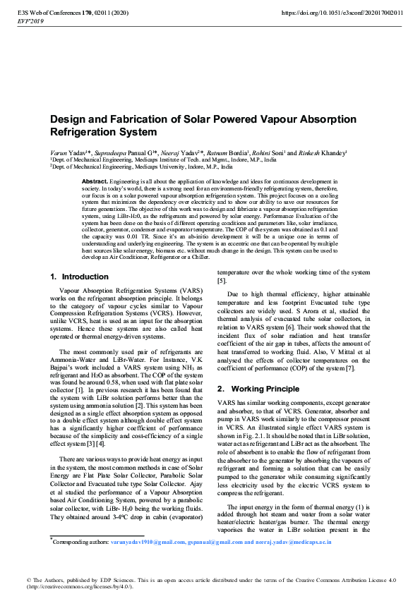 (PDF) Design and Fabrication of Solar Powered Vapour Absorption ...