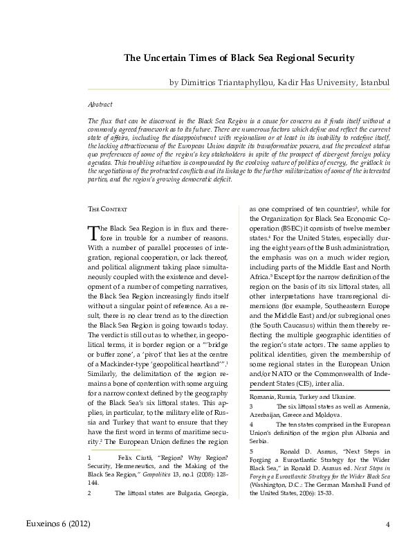 (PDF) The Uncertain Times of Black Sea Regional Security