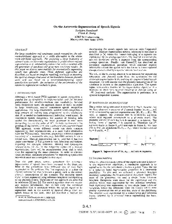 (PDF) On the automatic segmentation of speech signals