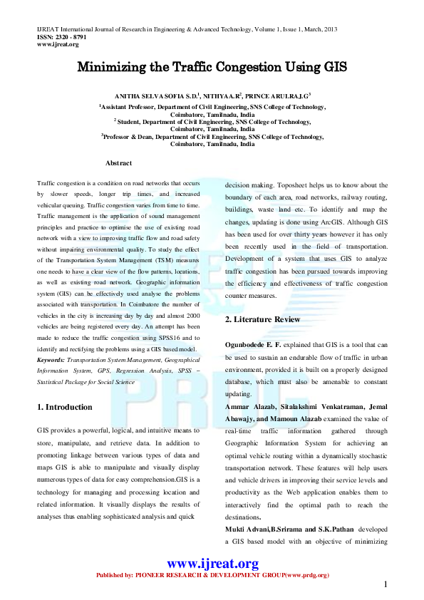 (PDF) Minimizing the Traffic Congestion Using GIS