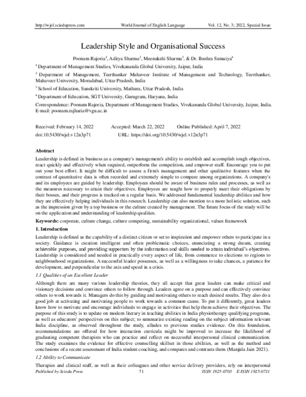 (PDF) Leadership Style and Organisational Success