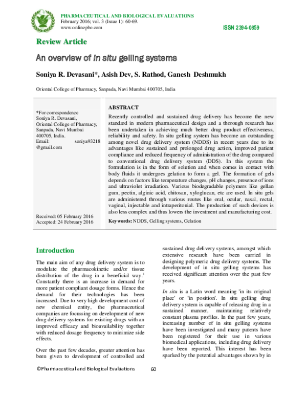 (PDF) In Situ Gelling Systems for Drug Delivery