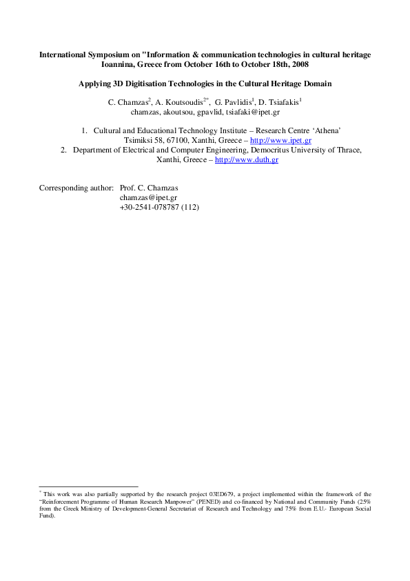 (PDF) Applying 3 D Digitisation Technologies in the Cultural Heritage ...