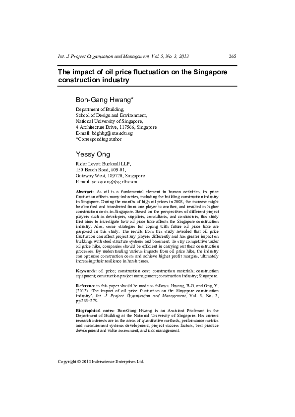 (PDF) The impact of oil price fluctuation on the Singapore construction ...