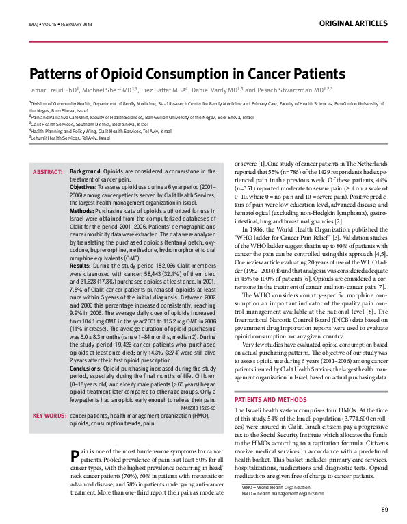 (PDF) Patterns of opioid consumption in cancer patients