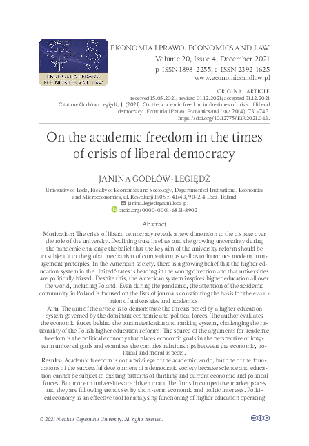 (PDF) On the academic freedom in the times of crisis of liberal democracy