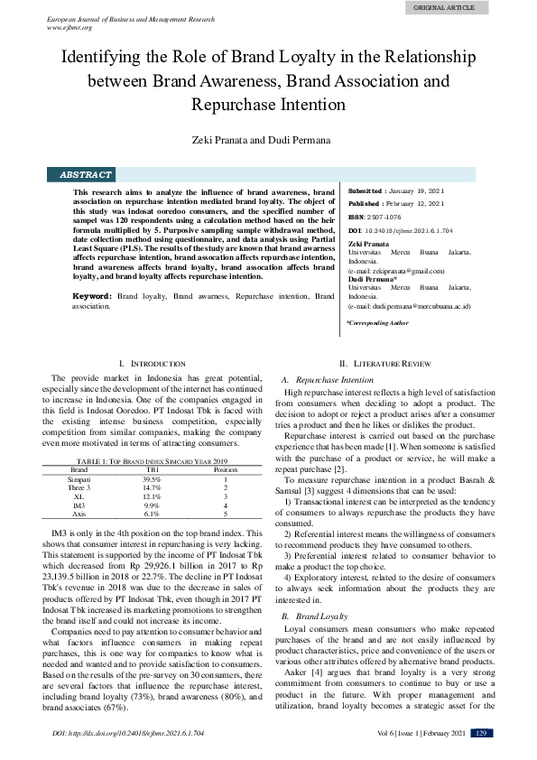 (PDF) Identifying the Role of Brand Loyalty in the Relationship between ...