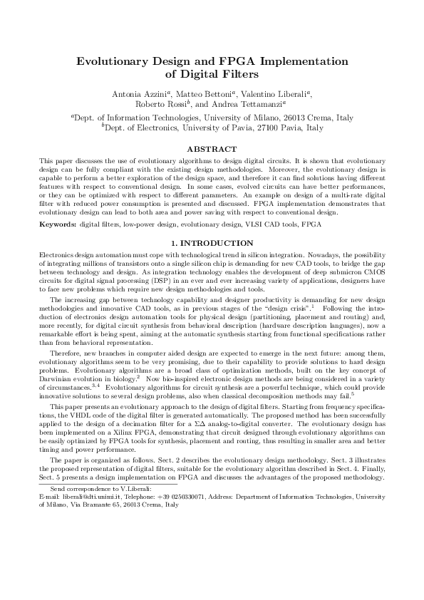 (PDF) Evolutionary design and FPGA implementation of digital filters