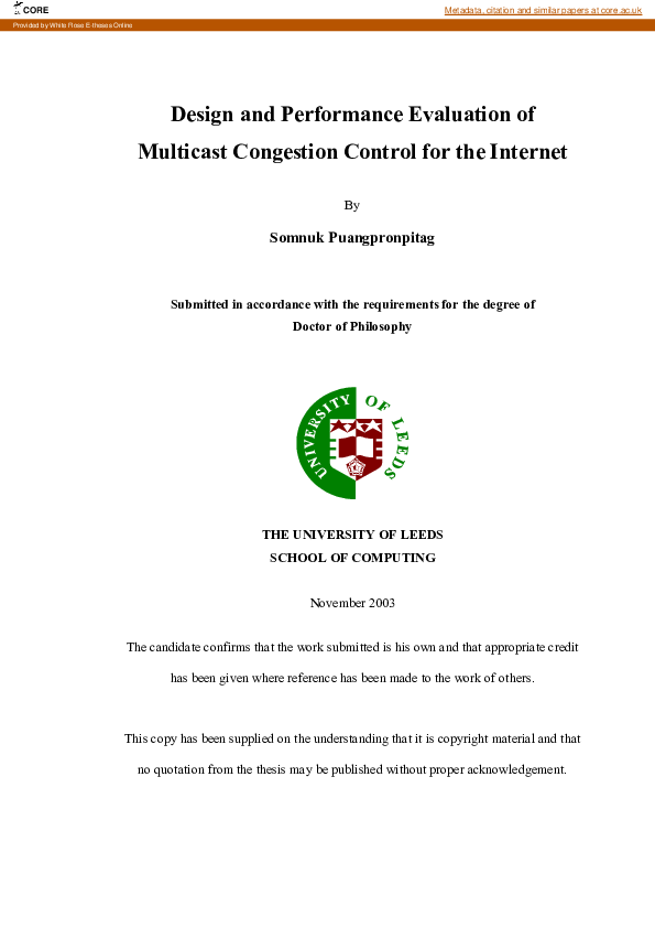 (PDF) Design and performance evaluation of multicast congestion control ...