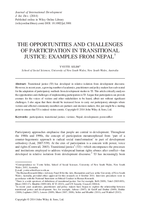 (PDF) The Opportunities and Challenges of Participation in Transitional ...