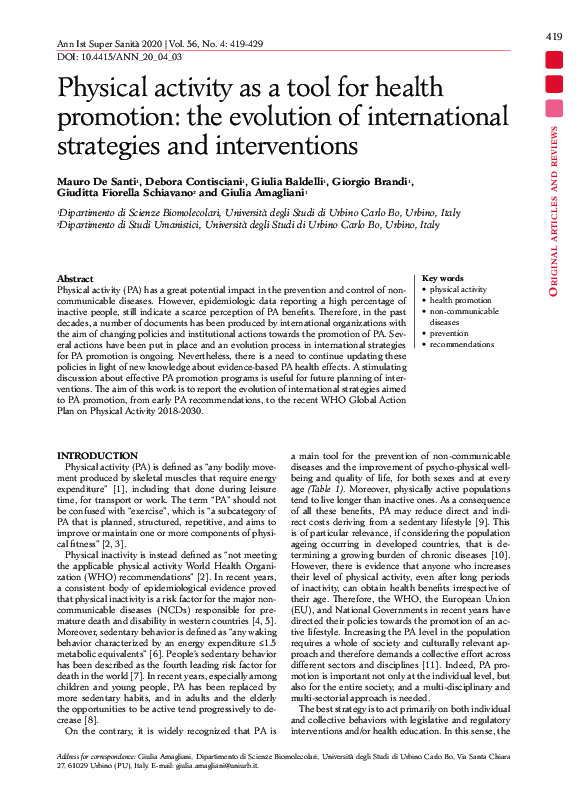(PDF) Physical activity as a tool for health promotion: the evolution ...