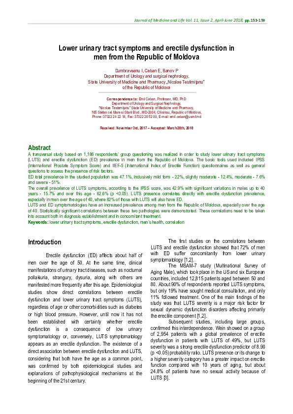 (PDF) Lower urinary tract symptoms and erectile dysfunction in men from ...