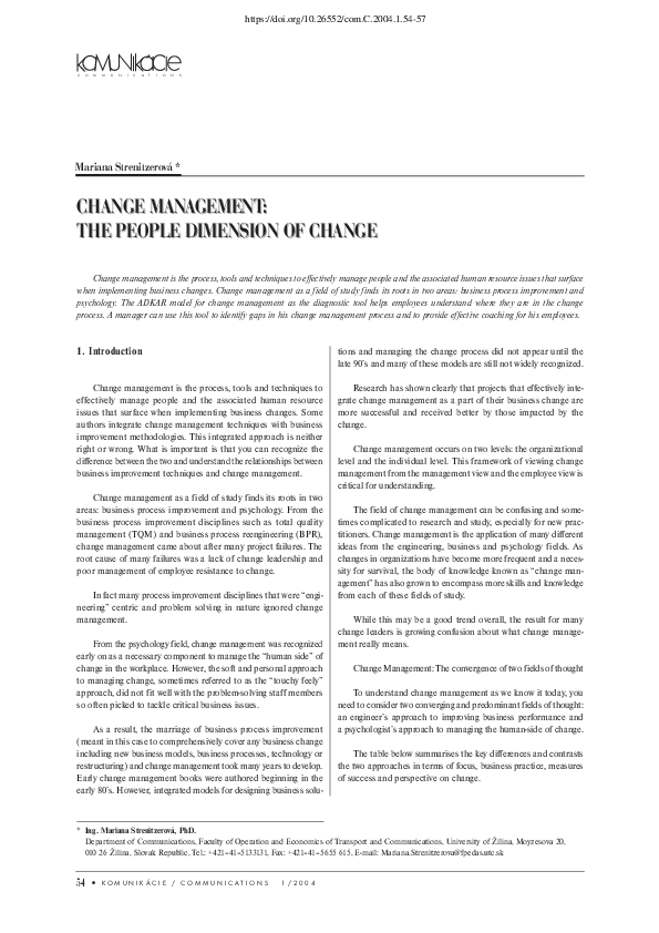 (PDF) Change Management: The People Dimension of Change