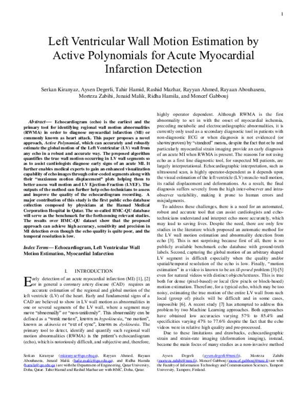 (PDF) Left Ventricular Wall Motion Estimation by Active Polynomials for ...
