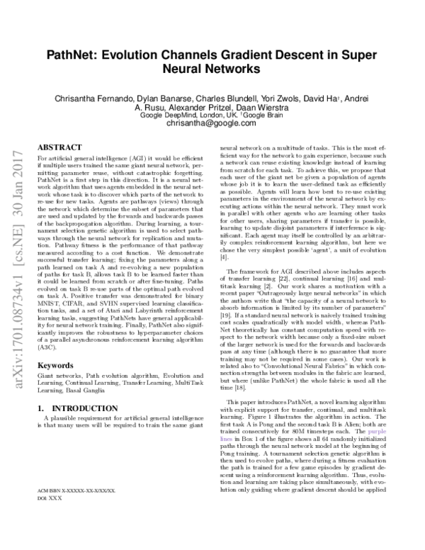 (PDF) PathNet: Evolution Channels Gradient Descent in Super Neural Networks