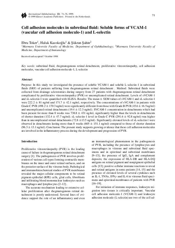 (PDF) Cell adhesion molecules in subretinal fluid: Soluble forms of ...