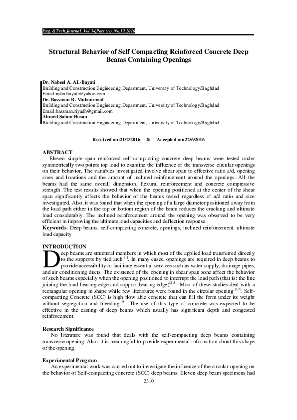 (PDF) Structural Behavior of Self-Compacting Reinforced Concrete Deep ...