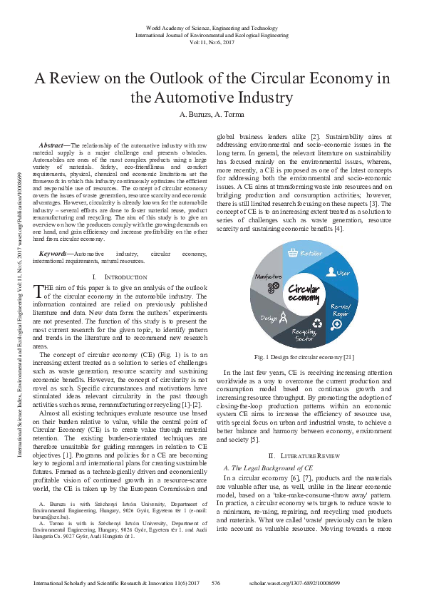 (PDF) A Review On The Outlook Of The Circular Economy In The Automotive ...