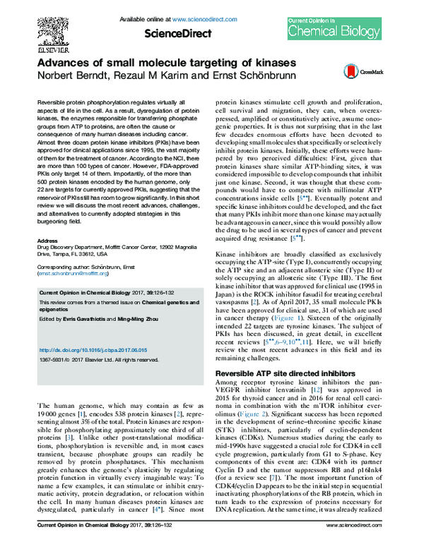 (PDF) Advances of small molecule targeting of kinases