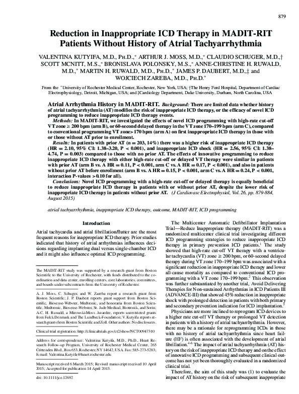 (PDF) Reduction in inappropriate ICD therapy in MADIT-RIT patients ...