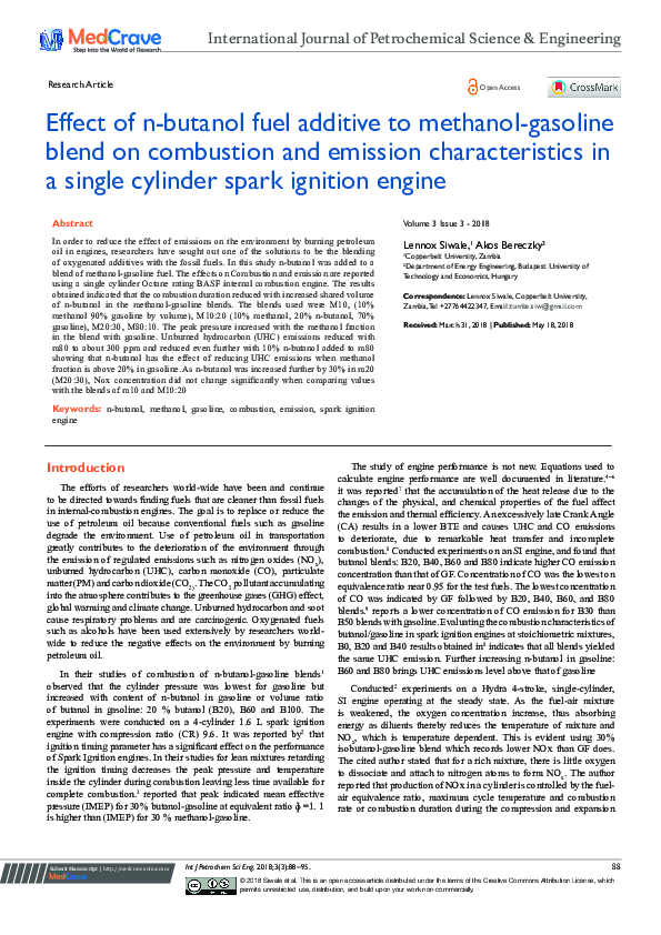 (PDF) Effect of n-butanol fuel additive to methanol-gasoline blend on ...