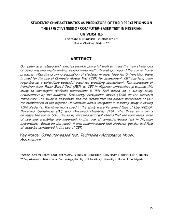 (PDF) Students’ Characteristics as Predictors of Their Perceptions on ...