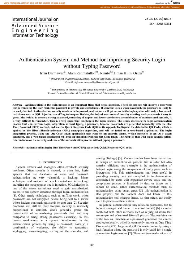 (PDF) Authentication System and Method for Improving Security Login ...