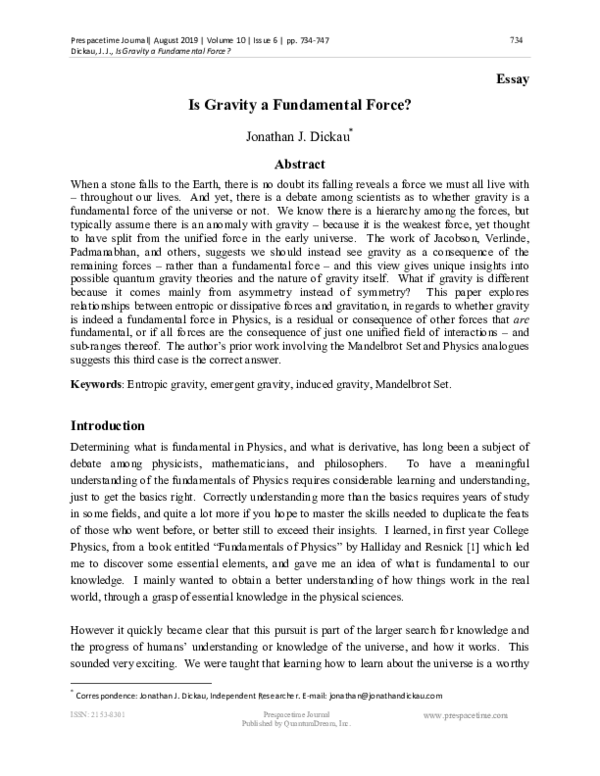 (PDF) Is Gravity a Fundamental Force