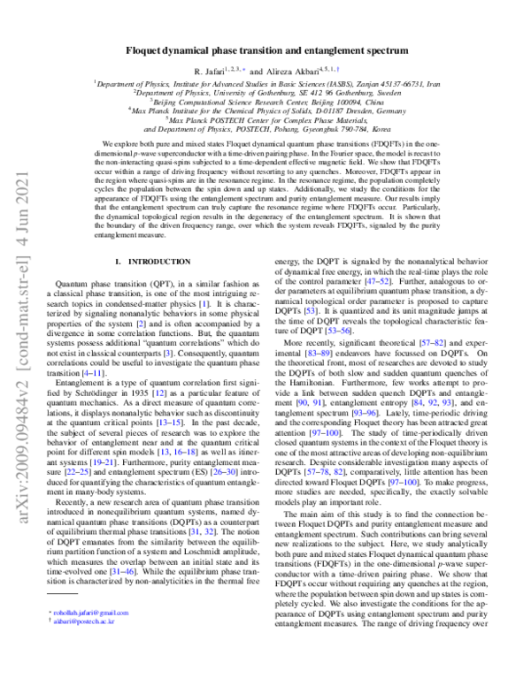 (PDF) Floquet dynamical phase transition and entanglement spectrum