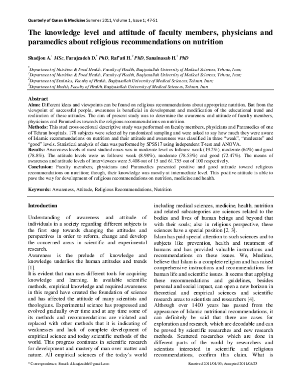 (PDF) The knowledge level and attitude of faculty members, physicians ...