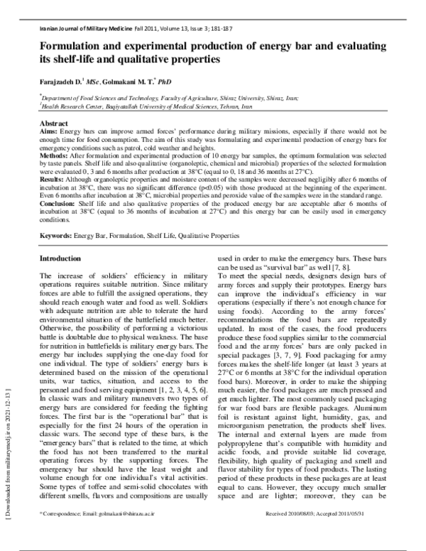 (PDF) Formulation and experimental production of energy bar and