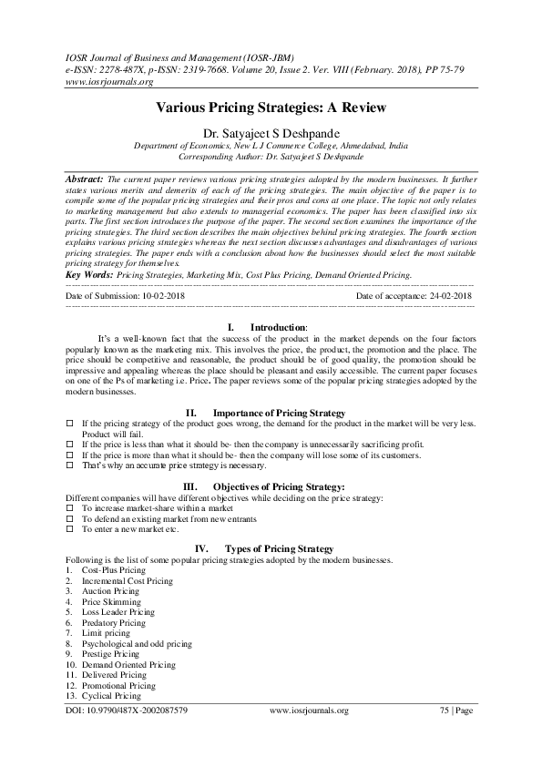 (PDF) Various Pricing Strategies : A Review