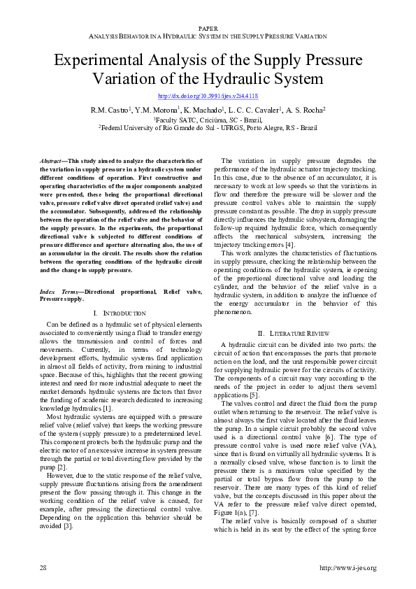(PDF) Experimental Analysis of the Supply Pressure Variation of the ...