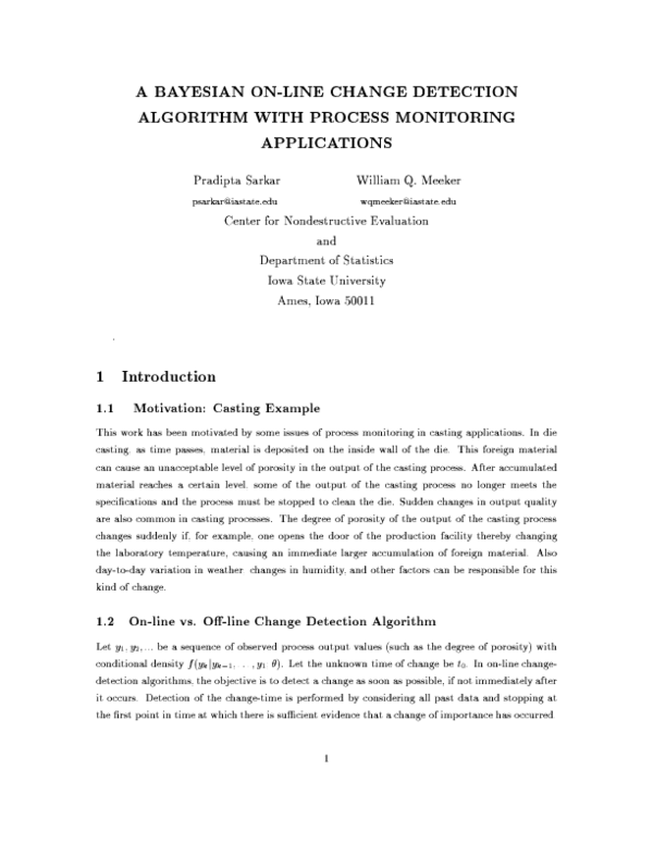 (PDF) A Bayesian On-Line Change Detection Algorithm with Process ...
