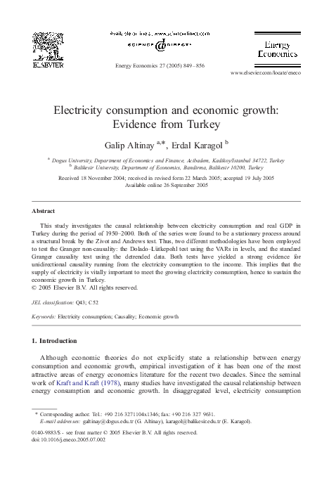 (PDF) Electricity consumption and economic growth: Evidence from Turkey