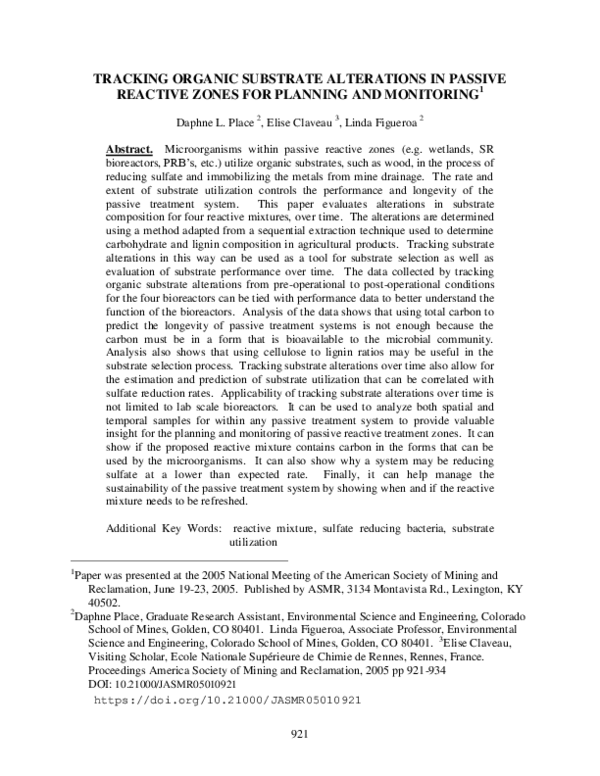(PDF) Tracking Organic Substrate Alterations in Passive Reactive Zones ...