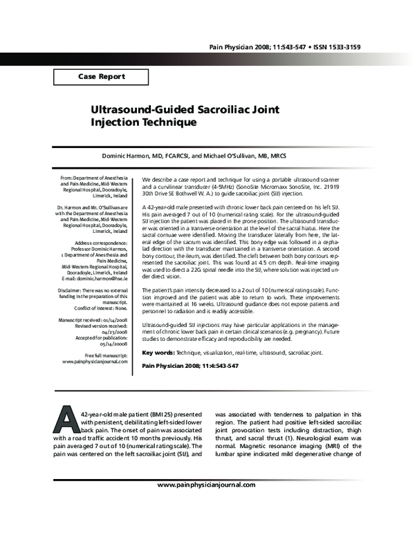 (PDF) UltrasoundGuided Sacroiliac Joint Injection Technique Dominic