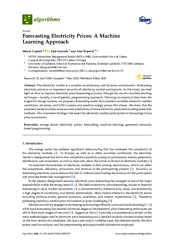 (PDF) Forecasting Electricity Prices: A Machine Learning Approach