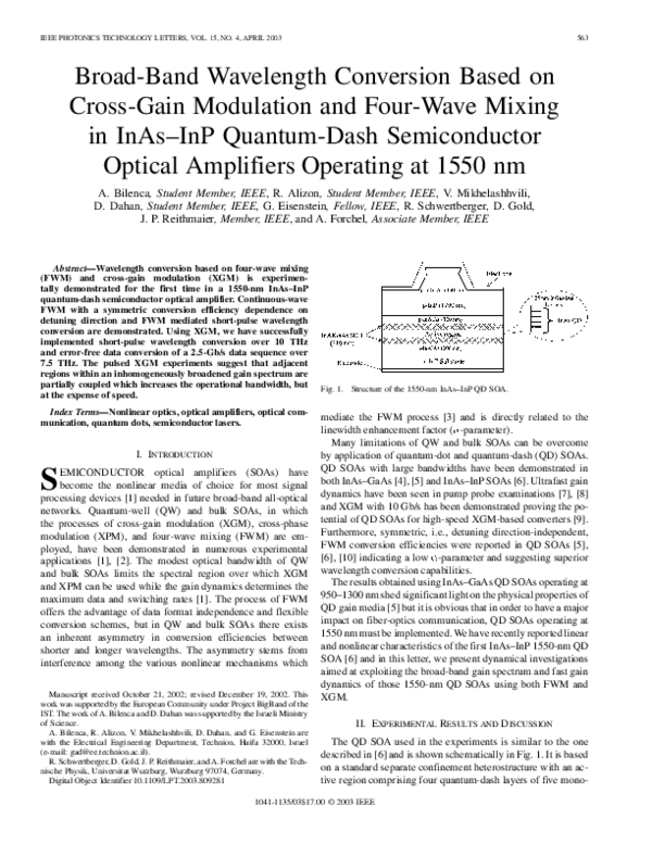 (PDF) Broad-band wavelength conversion based on cross-gain modulation ...