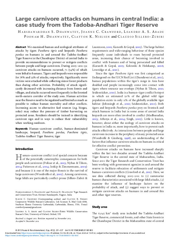 (PDF) Large carnivore attacks on humans in central India: a case study ...