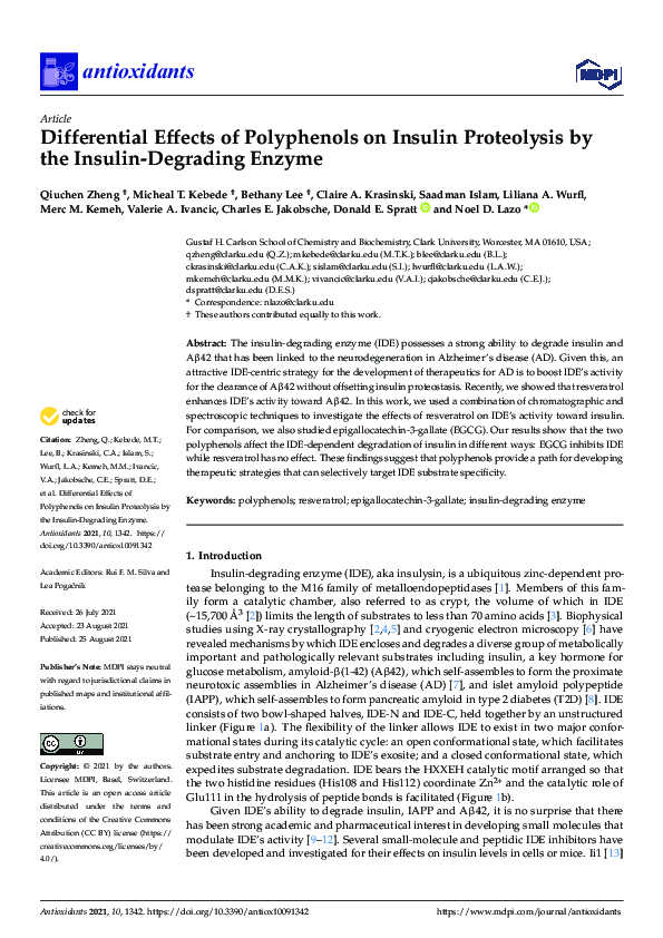 (PDF) Differential Effects of Polyphenols on Insulin Proteolysis by the ...