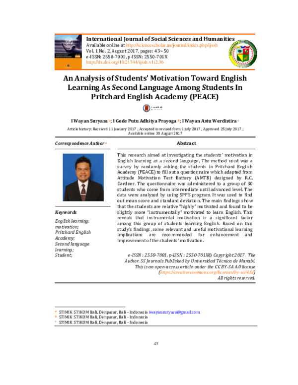 (PDF) An Analysis of Students’ Motivation Toward English Learning As ...