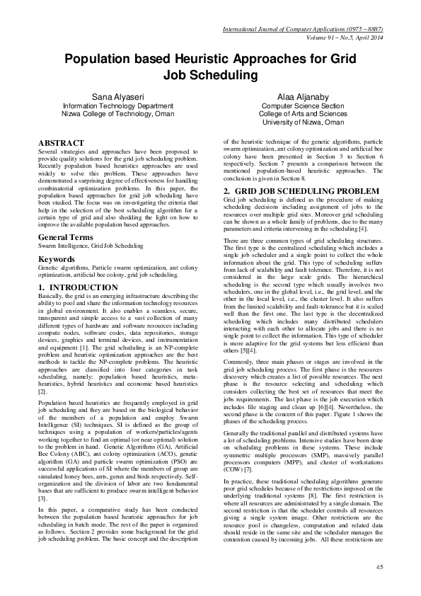 (PDF) Population based Heuristic Approaches for Grid Job Scheduling