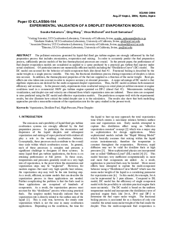 (PDF) Iclass 06-184 Experimental Validation of a Droplet Evaporation Model